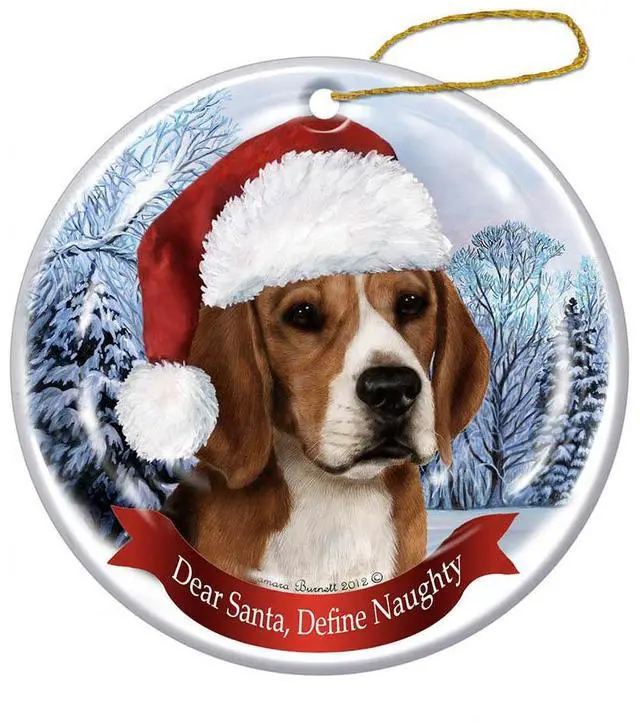 Main image of Holiday Pet Gifts Beagle Santa Hat Dog Porcelain Christmas Tree Ornament