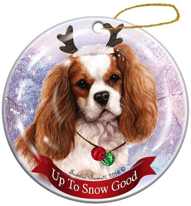 Main image of Holiday Blenheim Cavalier King Charles Reindeer Dog Porcelain Christmas Ornament