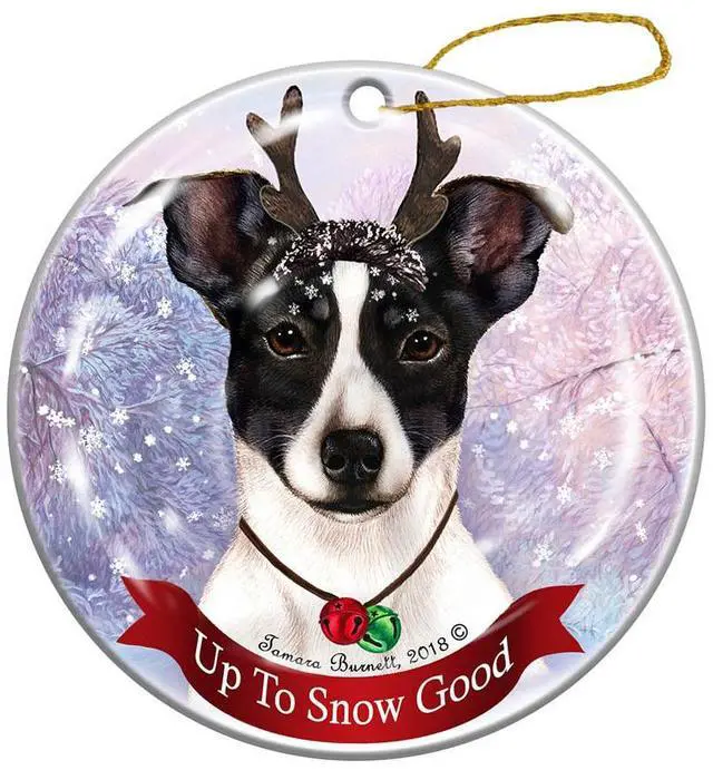 Main image of Holiday Pet Gifts Rat Terrier Black/White Tipped Dog Porcelain Christmas Ornament