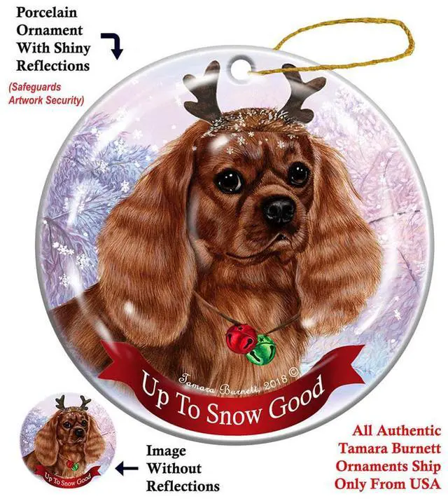 Main image of Holiday Ruby Cavalier King Charles Reindeer Dog Porcelain Christmas Ornament