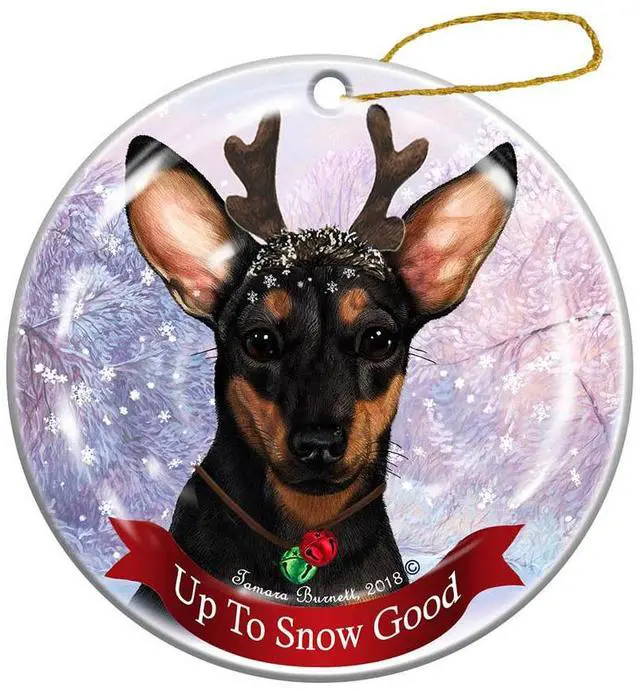 Main image of Holiday Black and Tan Chiweenie Reindeer Dog Porcelain Christmas Ornament