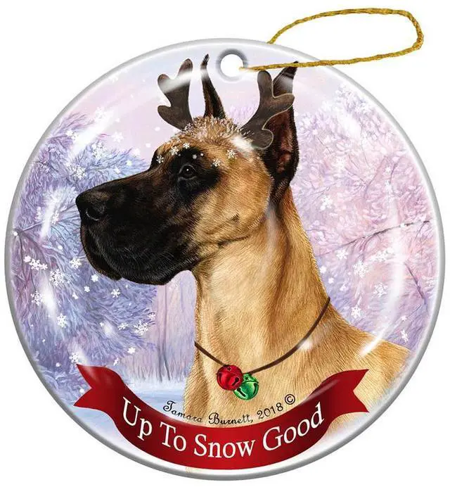 Main image of Holiday Pet Gifts Fawn Great Dane Cropped Dog Porcelain Christmas Ornament