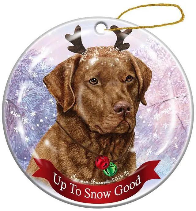 Main image of Red Chesapeake Bay Retriever Reindeer Dog Porcelain Christmas Ornament