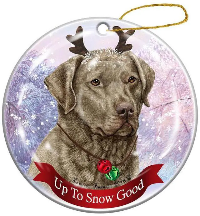 Main image of Sage Chesapeake Bay Retriever Reindeer Dog Porcelain Christmas Ornament
