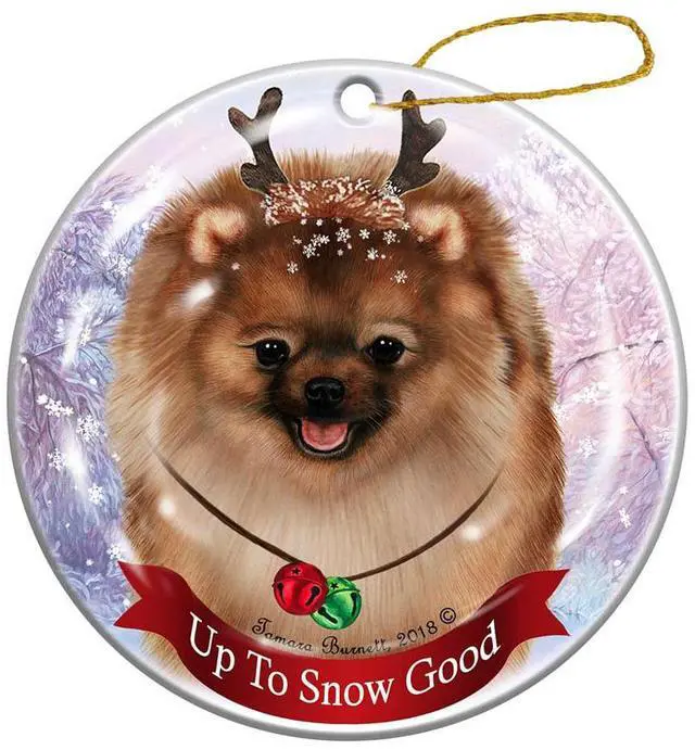 Main image of Holiday Pet Gifts Fawn Pomeranian Dog Porcelain Christmas Ornament