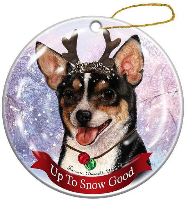 Main image of Tricolor Short Hair Chihuahua Reindeer Dog Porcelain Christmas Ornament