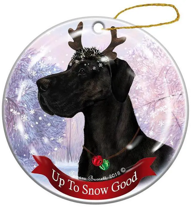 Main image of Holiday Pet Gifts Great Dane, Black Uncropped Dog Porcelain Christmas Ornament