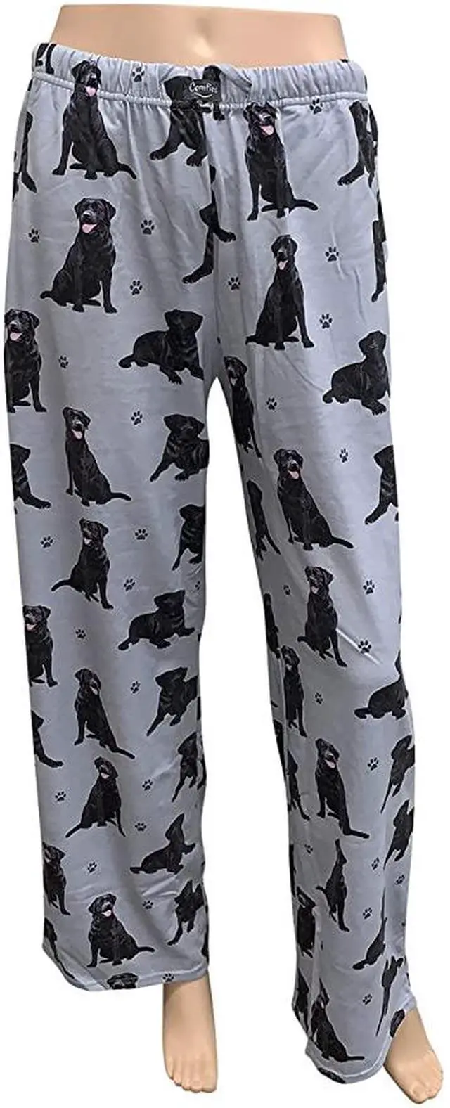 Alt view image 2 of 2 - Black Labrador Retriever Unisex Lightweight Cotton Blend Pajama Bottoms- Large