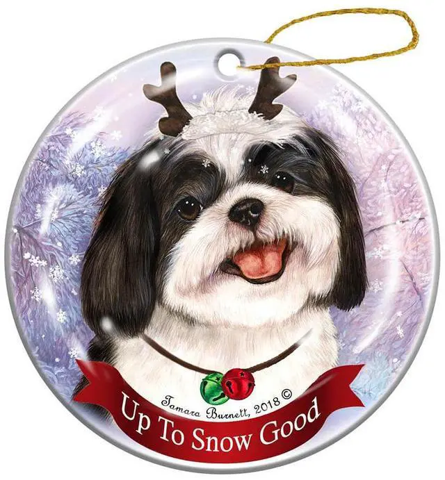 Main image of Holiday Pet Gifts Shih Tzu Black White Dog Porcelain Christmas Ornament