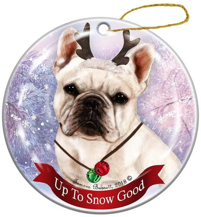 Main image of Holiday Pet Gifts White French Bulldog Dog Porcelain Christmas Ornament