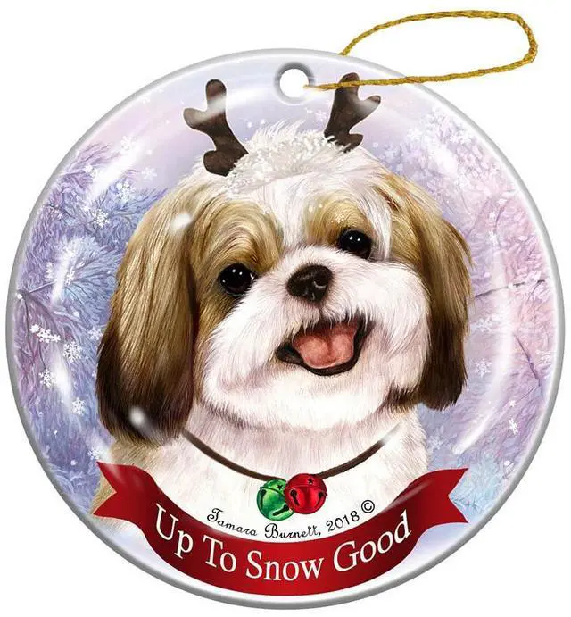 Main image of Holiday Pet Gifts Shih Tzu Gold White Dog Porcelain Christmas Ornament