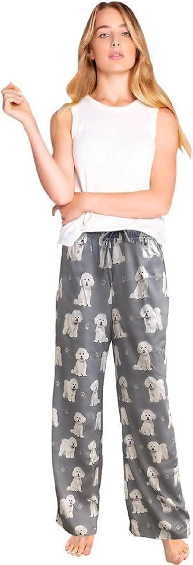 Alt view image 2 of 2 - Bichon Frise Unisex Lightweight Cotton Blend Pajama Bottoms- Large