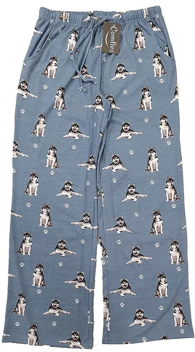 Main image of Siberian Husky Unisex Lightweight Cotton Blend Pajama Bottoms- Medium