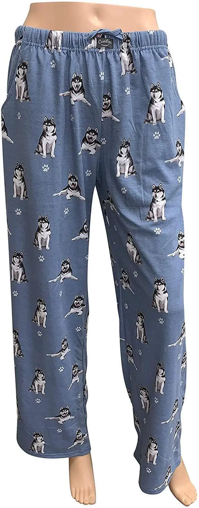 Alt view image 2 of 2 - Siberian Husky Unisex Lightweight Cotton Blend Pajama Bottoms- Medium