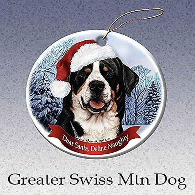 Main image of Holiday Pet Gifts Greater Swiss Mountain Dog Santa Hat Dog Porcelain Ornament