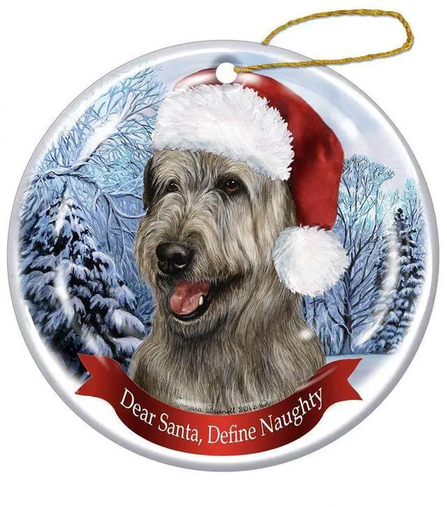Main image of Holiday Pet Gifts Irish Wolfhound, Gray Santa Hat Dog Porcelain Ornament