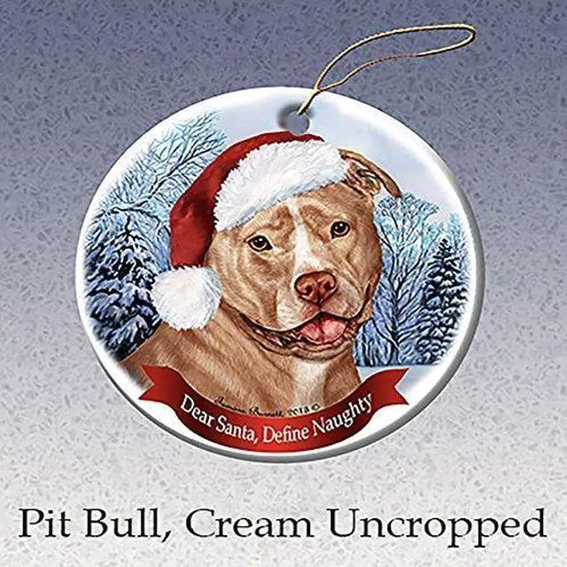 Main image of Holiday Pet Gifts Cream & White Pit Bull (Uncropped) Dog Porcelain Ornament