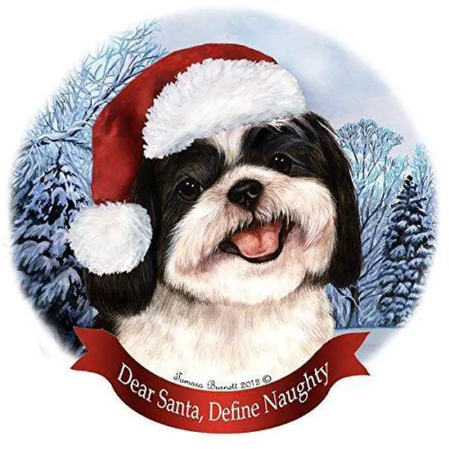 Main image of Holiday Pet Gifts Shih Tzu (Black and White) Santa Hat Dog Porcelain Ornament