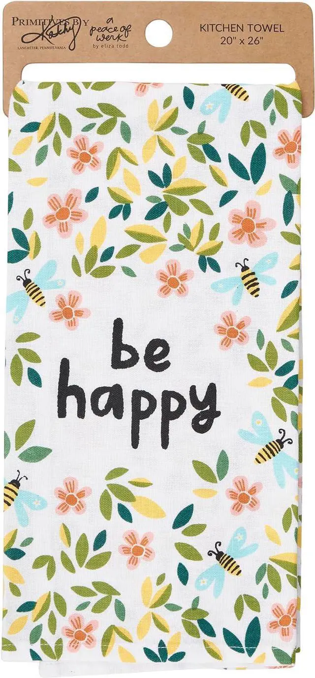 Main image of Primitives by Kathy Kitchen Towel - Be Happy, 26"