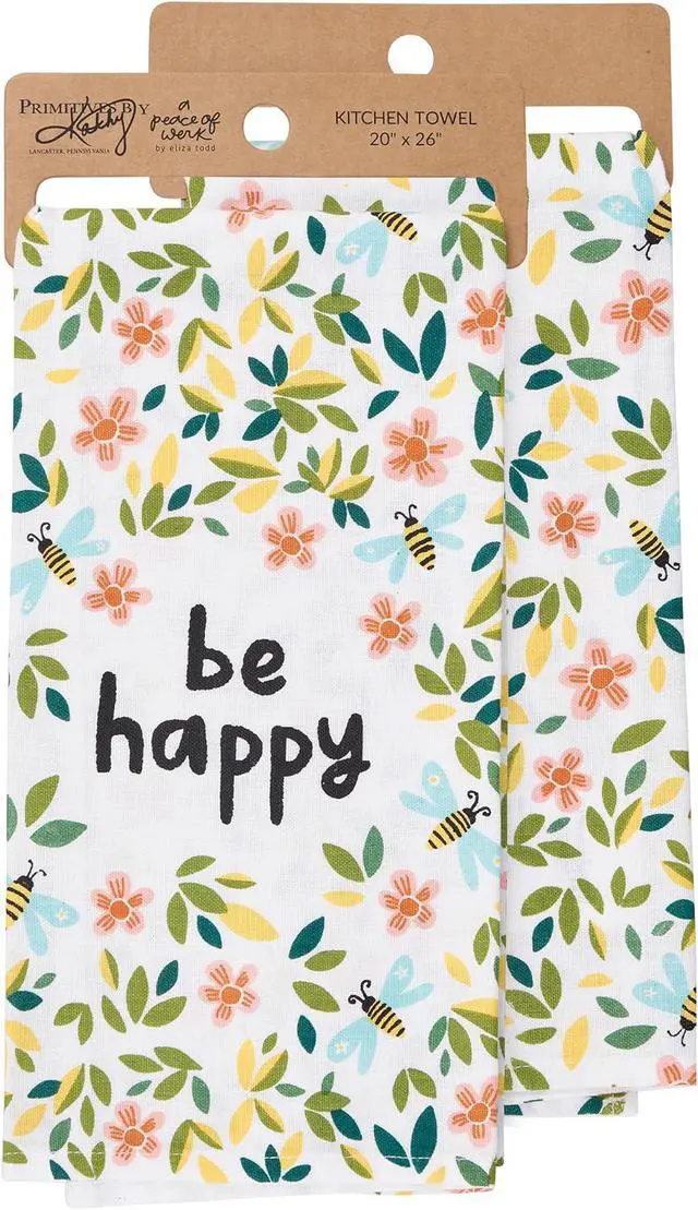 Alt view image 3 of 3 - Primitives by Kathy Kitchen Towel - Be Happy, 26"