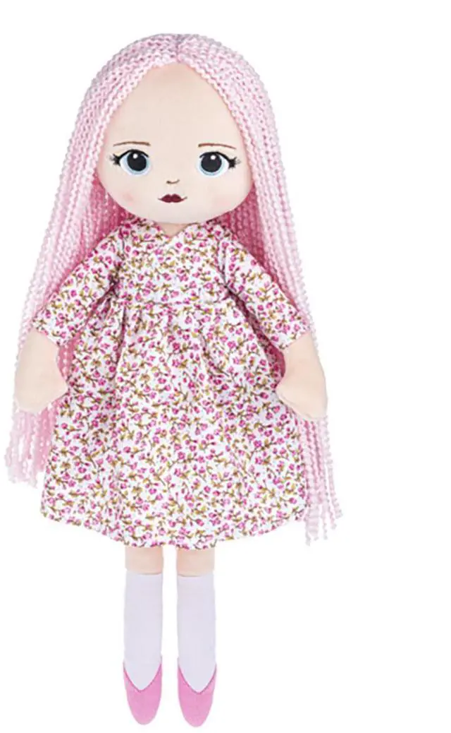 Main image of Ganz Harper Mademoiselle Plush Rag Doll with Pink Hair & Flowered Dress, 20"