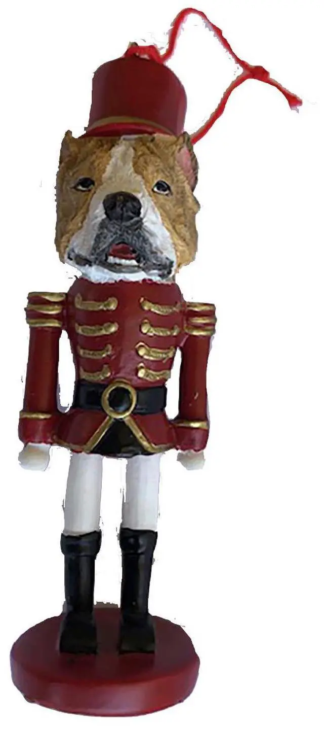 Main image of E&S Pets Personalized Dog Soldier Nutcracker Ornament - Pit Bull Brindle Cropped