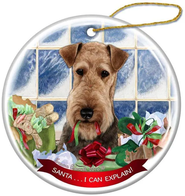 Main image of Airedale Dog Porcelain Hanging Ornament Pet Gift 'Santa.. I Can Explain!'