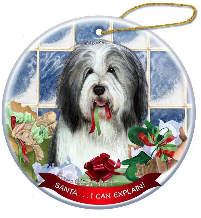 Main image of Bearded Collie Grey and White Dog Porcelain Ornament Santa I Can Explain!