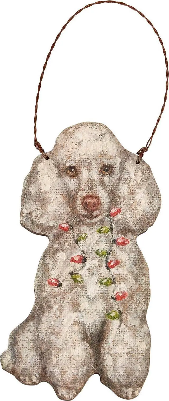 Main image of Primitives By Kathy White Poodle with Holiday Lights Wooden Christmas Ornament