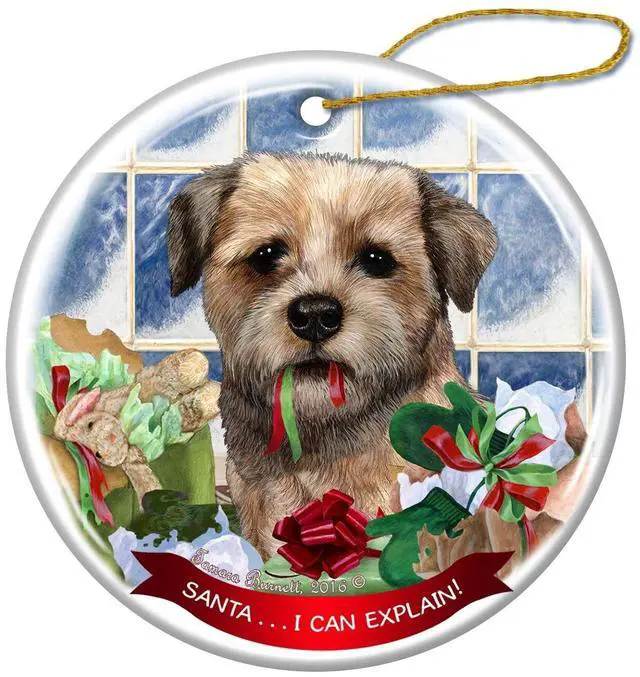 Main image of Border Terrier Dog Porcelain Hanging Ornament Pet Gift Santa I Can Explain!