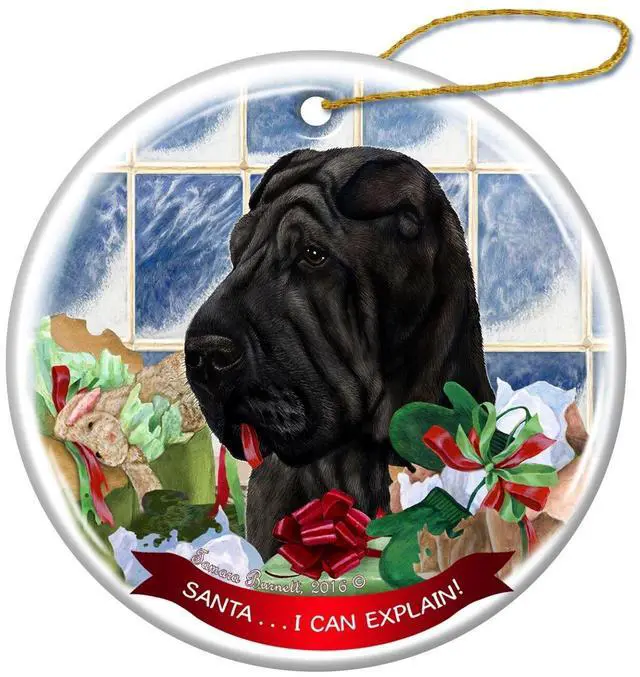Main image of Black Shar Pei Dog Porcelain Hanging Ornament Pet Gift Santa I Can Explain!