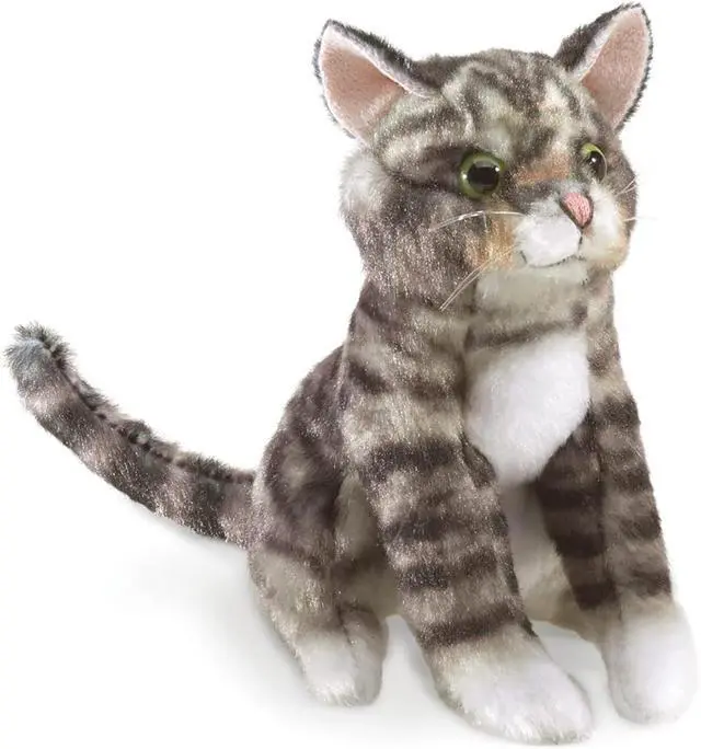 Alt view image 2 of 4 - Folkmanis Mini Tabby Cat Finger Puppet, Gray; Black; White