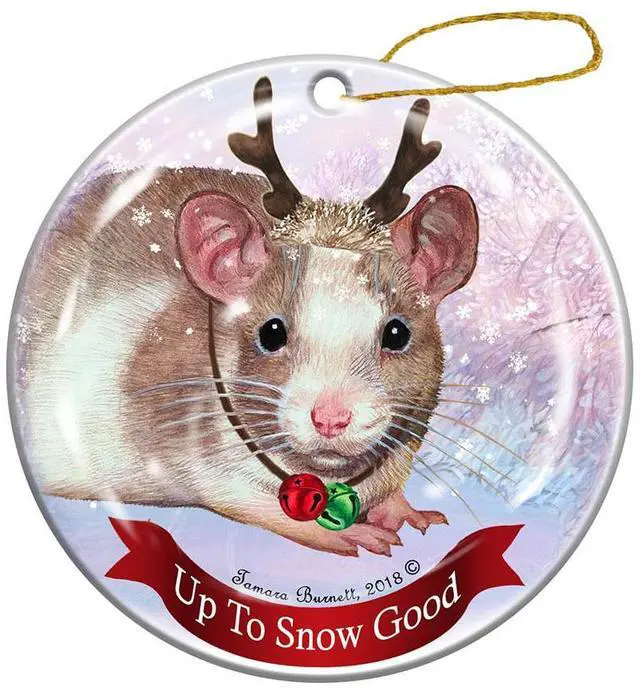 Main image of Holiday Pet Gifts Rat Fawn and White Porcelain Christmas Ornament