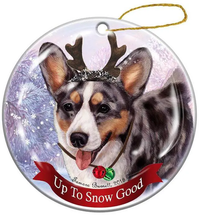 Main image of Holiday Pet Gifts Cardigan Corgi Blue Merle Dog Porcelain Christmas Ornament