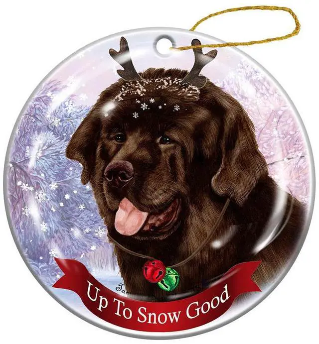 Main image of Holiday Pet Gifts Chocolate Newfoundland Dog Porcelain Christmas Ornament
