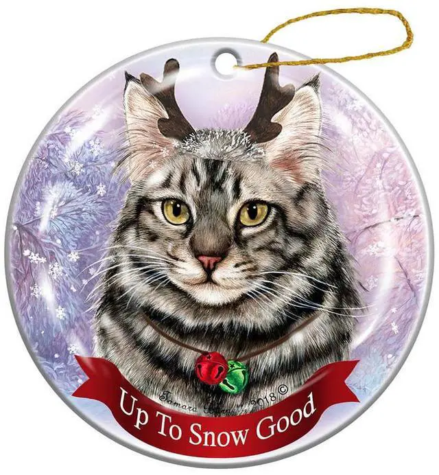 Main image of Holiday Pet Gifts Maine Coon Silver Tabby Cat Porcelain Christmas Ornament
