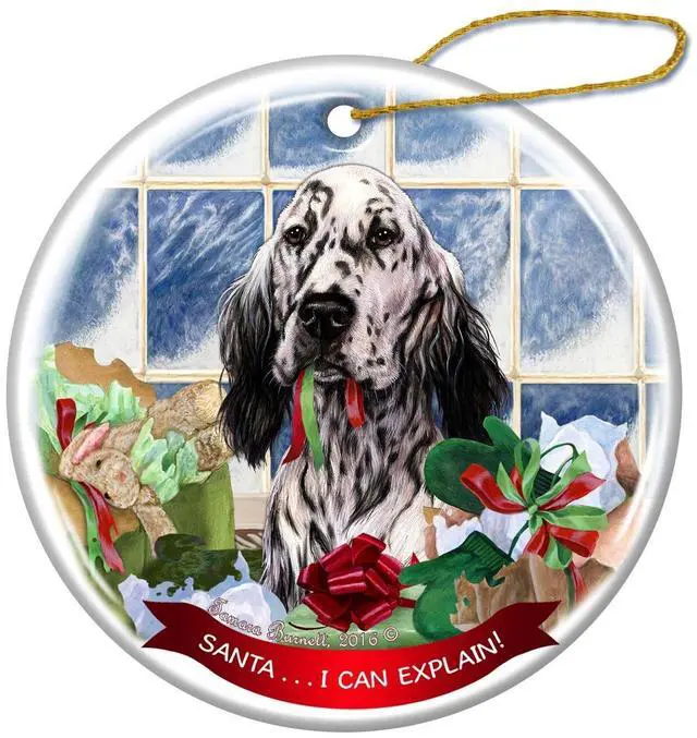 Main image of Blue English Setter Dog Porcelain Ornament Pet Gift 'Santa.. I Can Explain!