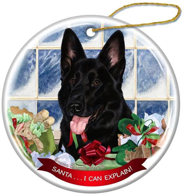 Main image of Black German Shepherd Dog Porcelain Ornament Pet Gift Santa I Can Explain!