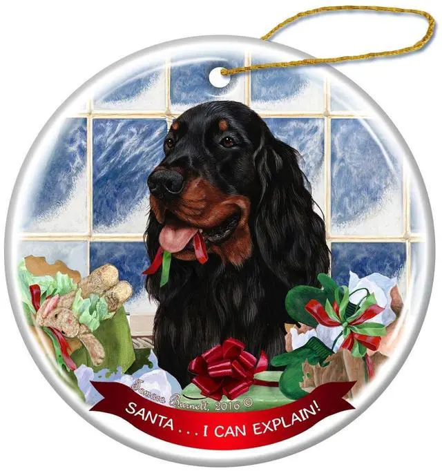 Main image of Gordon Setter Dog Porcelain Hanging Ornament Pet Gift Santa I Can Explain!