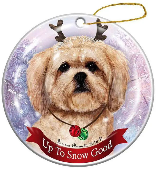 Main image of Holiday Pet Gifts Lhasa Apso White Dog Porcelain Christmas Ornament
