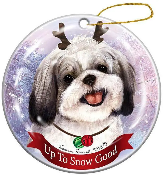 Main image of Holiday Pet Gifts Shih Tzu Silver/White Dog Porcelain Christmas Ornament