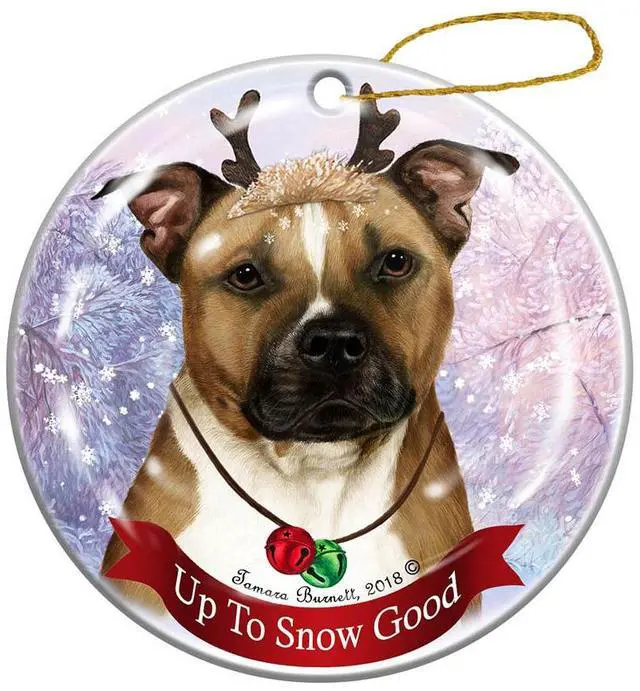 Main image of Holiday Pet Gifts Pit Bull, Brown & White Dog Porcelain Christmas Ornament