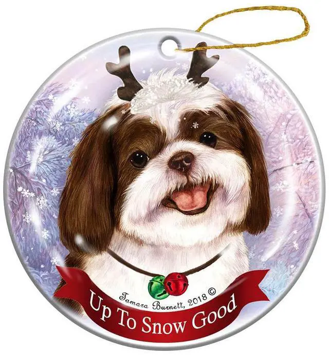 Main image of Holiday Pet Gifts Shih Tzu Chocolate/White Dog Porcelain Christmas Ornament