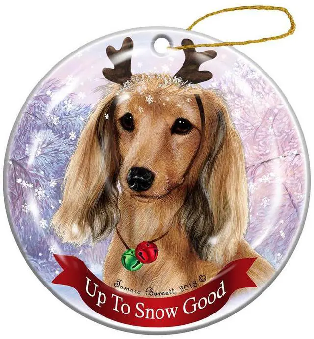 Main image of Holiday Pet Gifts Dachshund Longhaired Cream Dog Porcelain Christmas Ornament