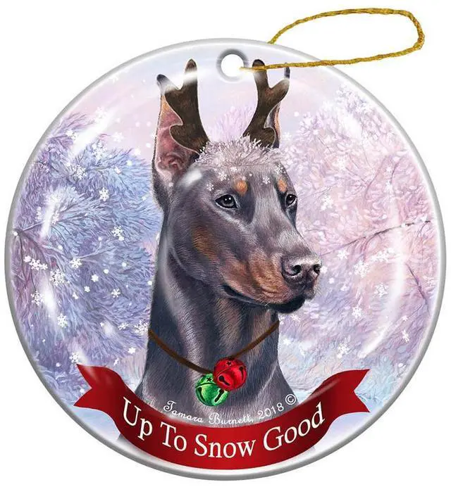 Main image of Holiday Pet Gifts Doberman Blue Cropped Dog Porcelain Christmas Ornament