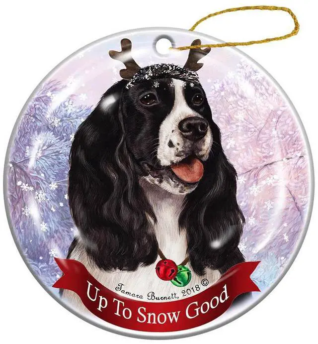 Main image of Holiday Pet Gifts Black and White Springer Spaniel Dog Porcelain Christmas Ornament