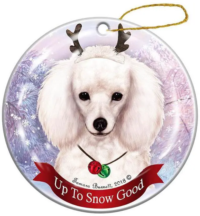 Main image of Holiday Pet Gifts White Poodle Dog Porcelain Christmas Ornament