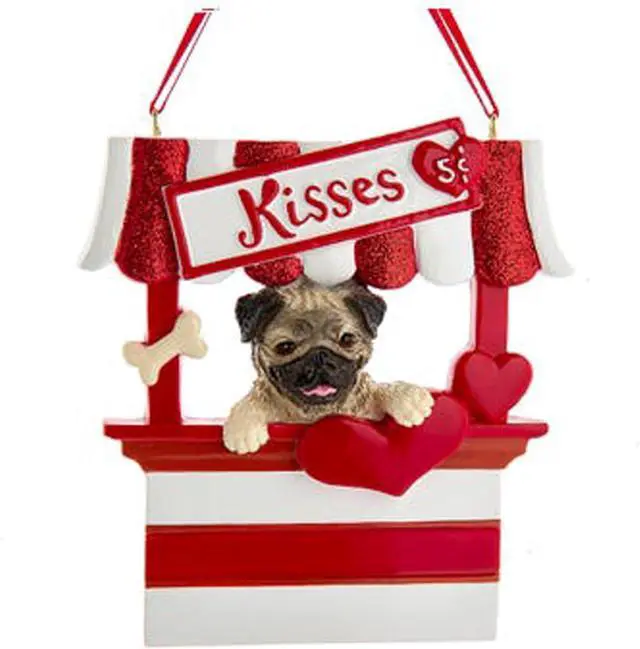 Main image of Kurt Adler Pug Dog Kissing Booth Christmas Tree Ornament - 4" Resin