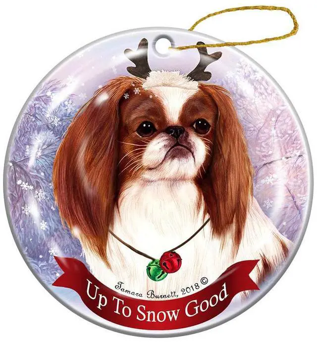 Main image of Holiday Pet Gifts Black/White Japanese Chin Reindeer Dog Porcelain Ornament