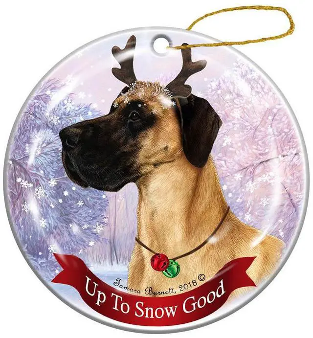 Main image of Holiday Pet Gifts Fawn Great Dane Uncropped Dog Porcelain Christmas Ornament